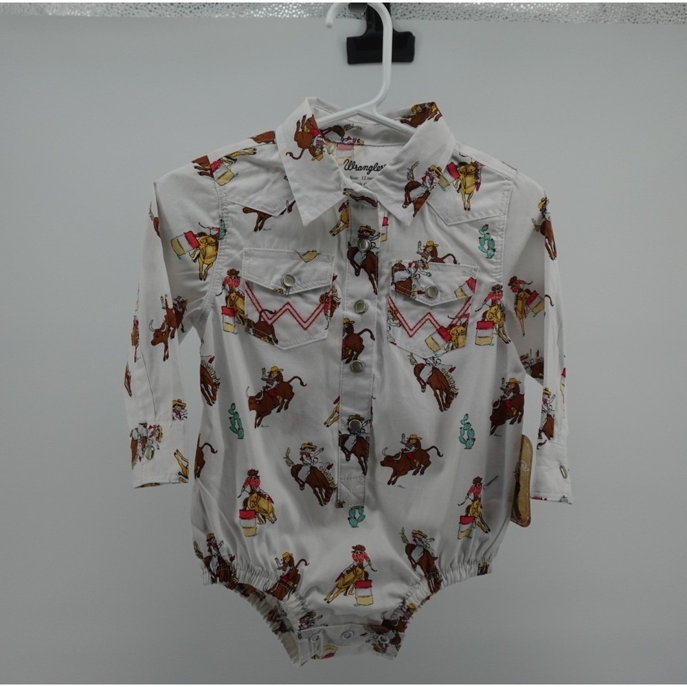 Girls Wrangler Baby Rodeo Print Western Snap Bodysuit White 12 Months 112329258